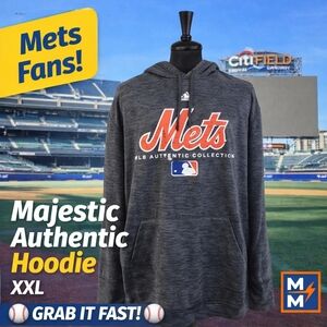Majestic NY Mets Hoodie XXL Gray MLB Authentic Pullover Sweatshirt